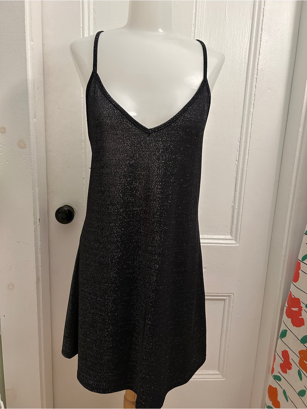 Brandy Melville Black Shimmery V-Neck Slip Mini Dress